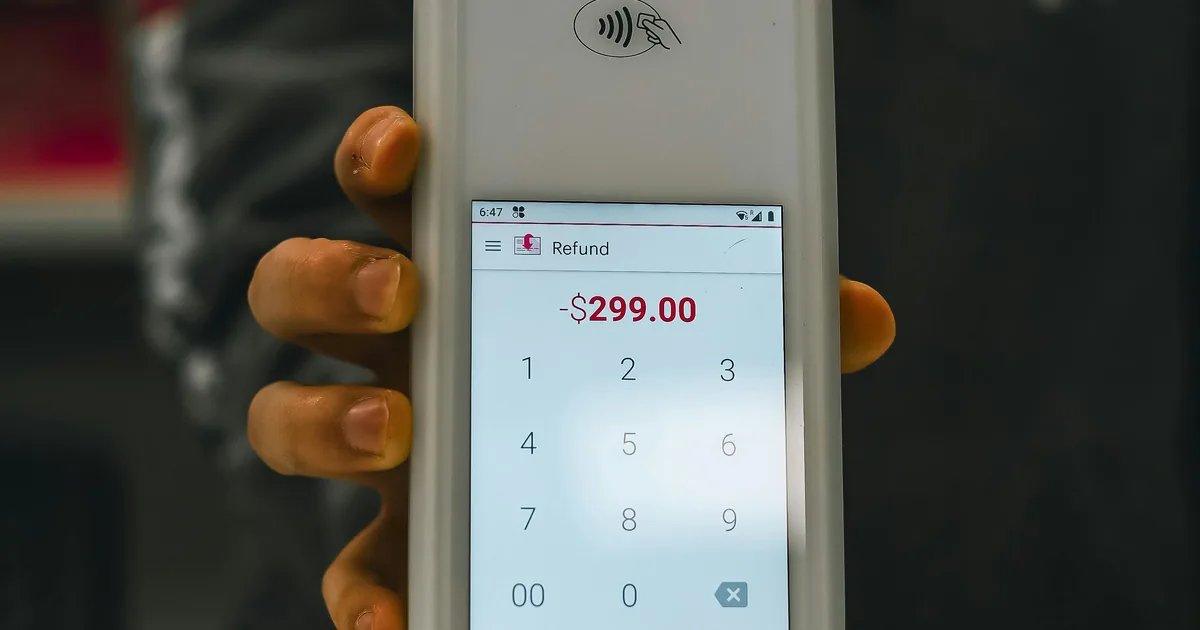 Payment terminal displaying a $299 refund — WeIntegrate handling Shopify no-item refunds in QuickBooks Online
